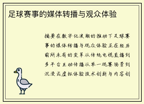 足球赛事的媒体转播与观众体验